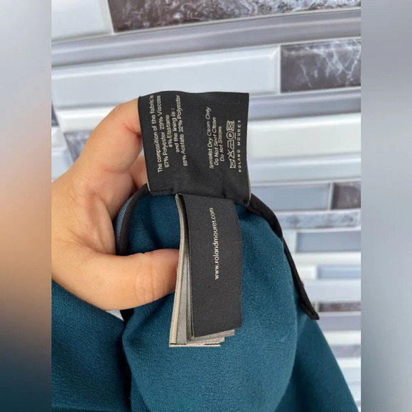 ROLAND MOURET JEDDLER TEAL CREPE CAP SLEEVE DRESS SIZE 14 - Picture 11 of 14